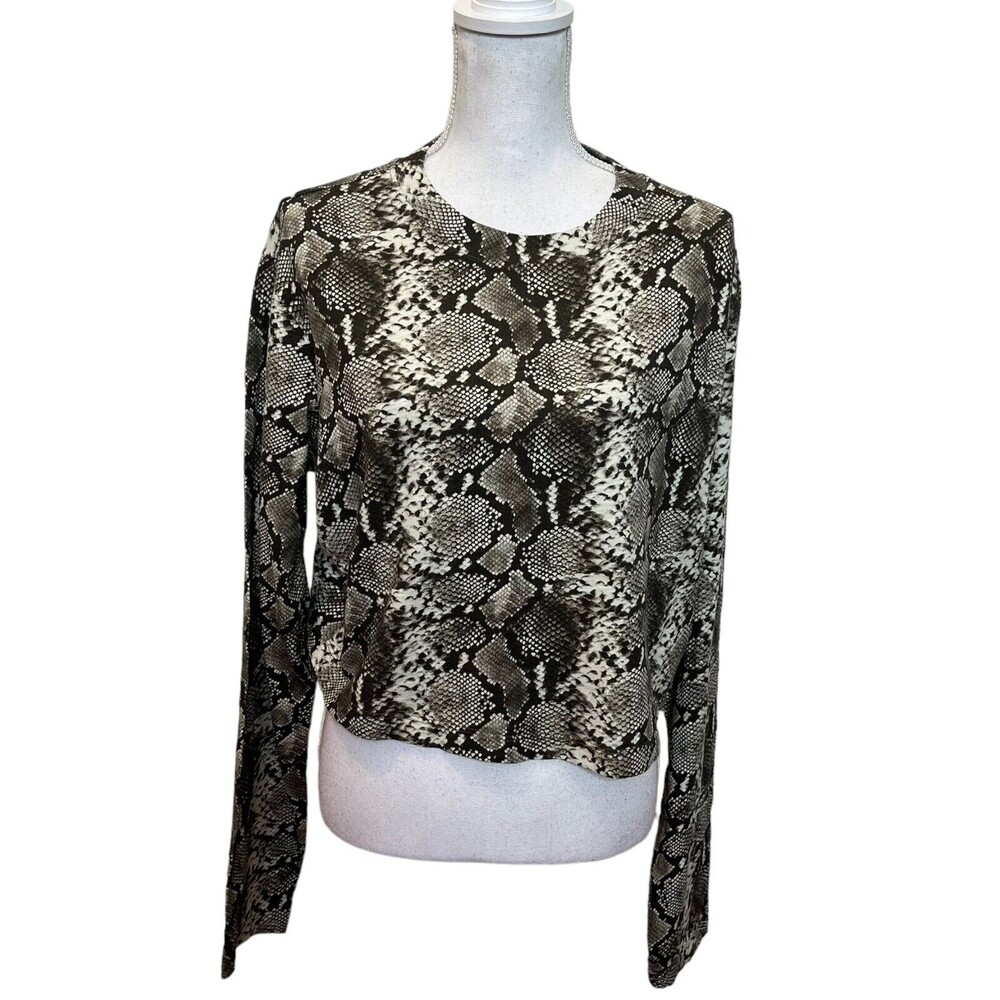 Pam & Gela Boa Snake Print Cropped Long Sleeve Shirt Top Womens Size Large